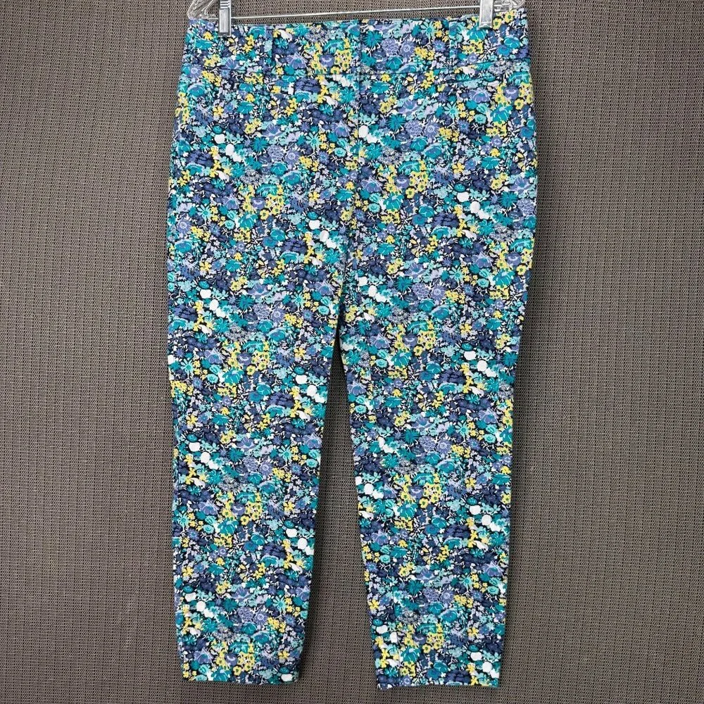 Ann Taylor Loft Marisa Womens Size 4 Blue Floral Cropped Pants Business Casual - Picture 1 of 10
